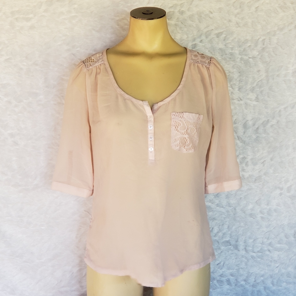Blush Colored Blouse with Crochet Back